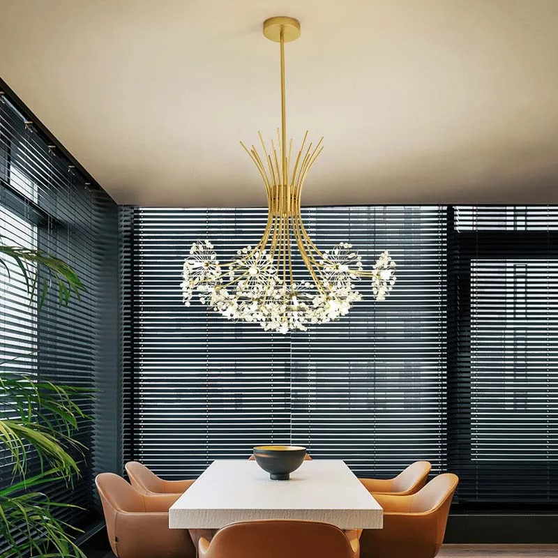 Scandinavian Simple Dandelion Chandelier Bedroom Dining Room Living Room Xuan Guan Lamp Luxury Iron LED Crystal Lighting