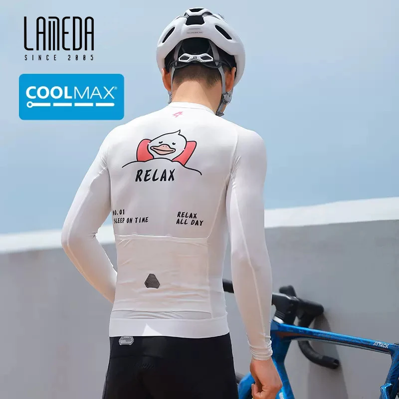 LAMEDA Professional Cycling Jersey CoolMax Quick Drying Men Long Sleeves White Breathable Summer Tight Top Bicycle Sweatshirt Ro