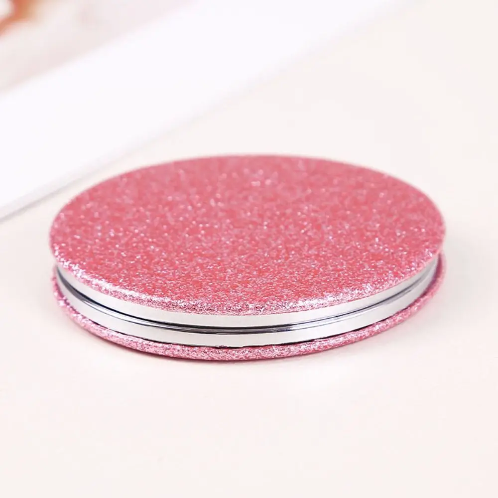 Portable Glitter Round Makeup Mirror Shiny Folding Handheld Mirror Compact Double-sided Vanity Mirror Travel