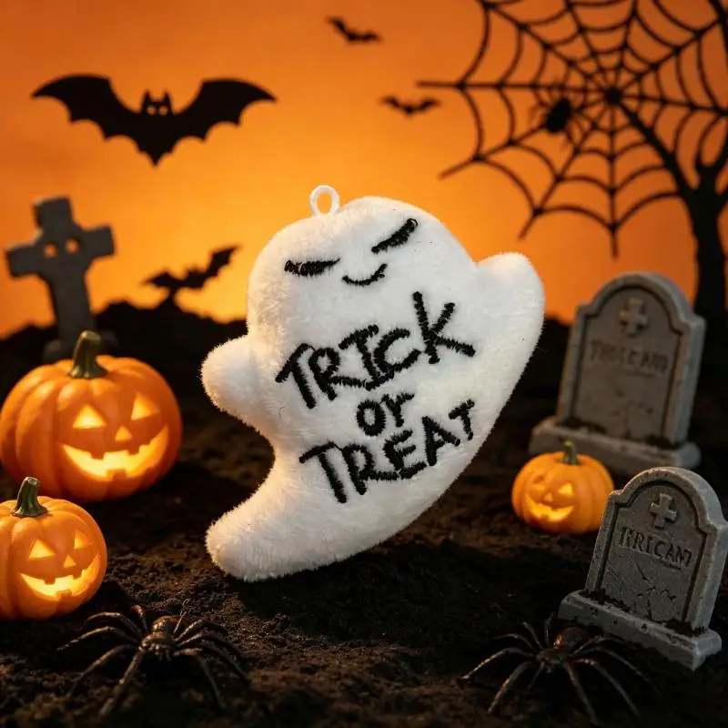 Halloween Plush Keychain Fluffy Cute Bat Witch Hat Pendant Portable Key Ring Decorative Bag Charm Gift for Kids Adults