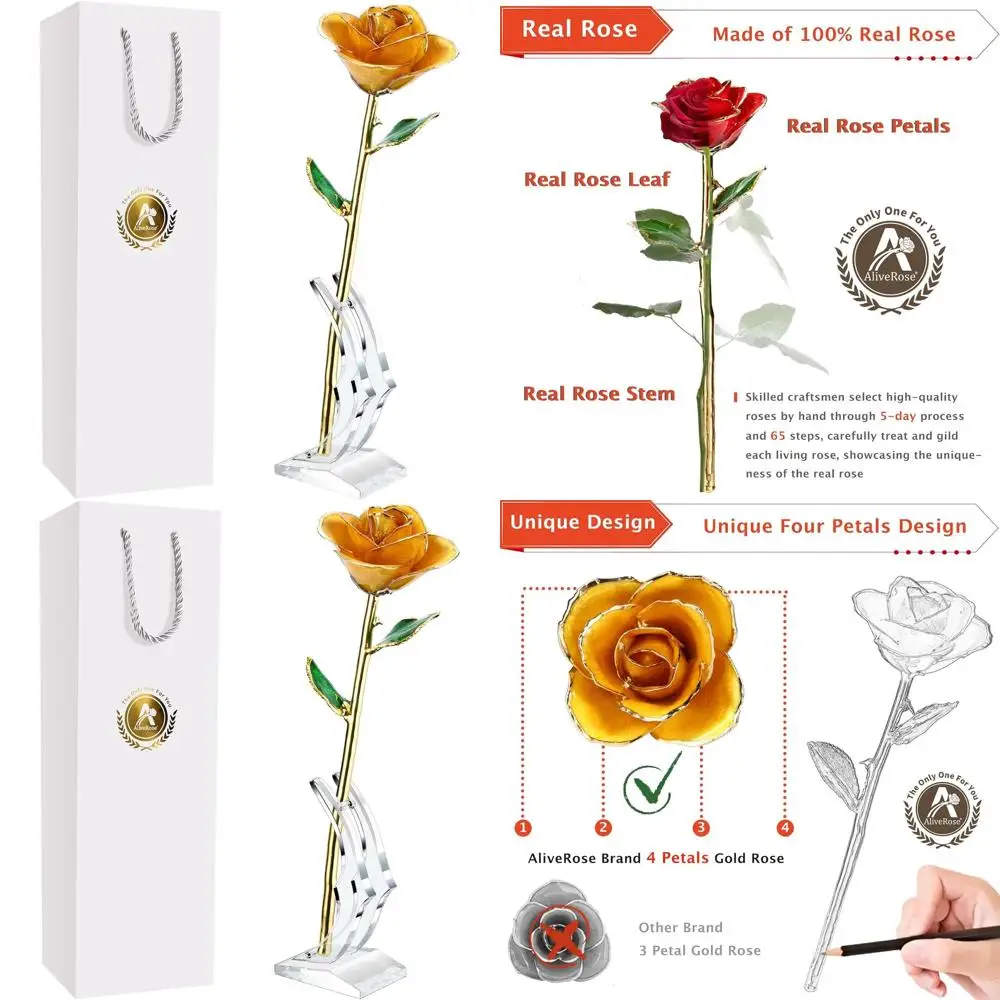 

Real Gold-Dipped Rose - Unique Yellow Rose Gift for Anniversaries, Valentine's, Mother's Day, and Birthdays