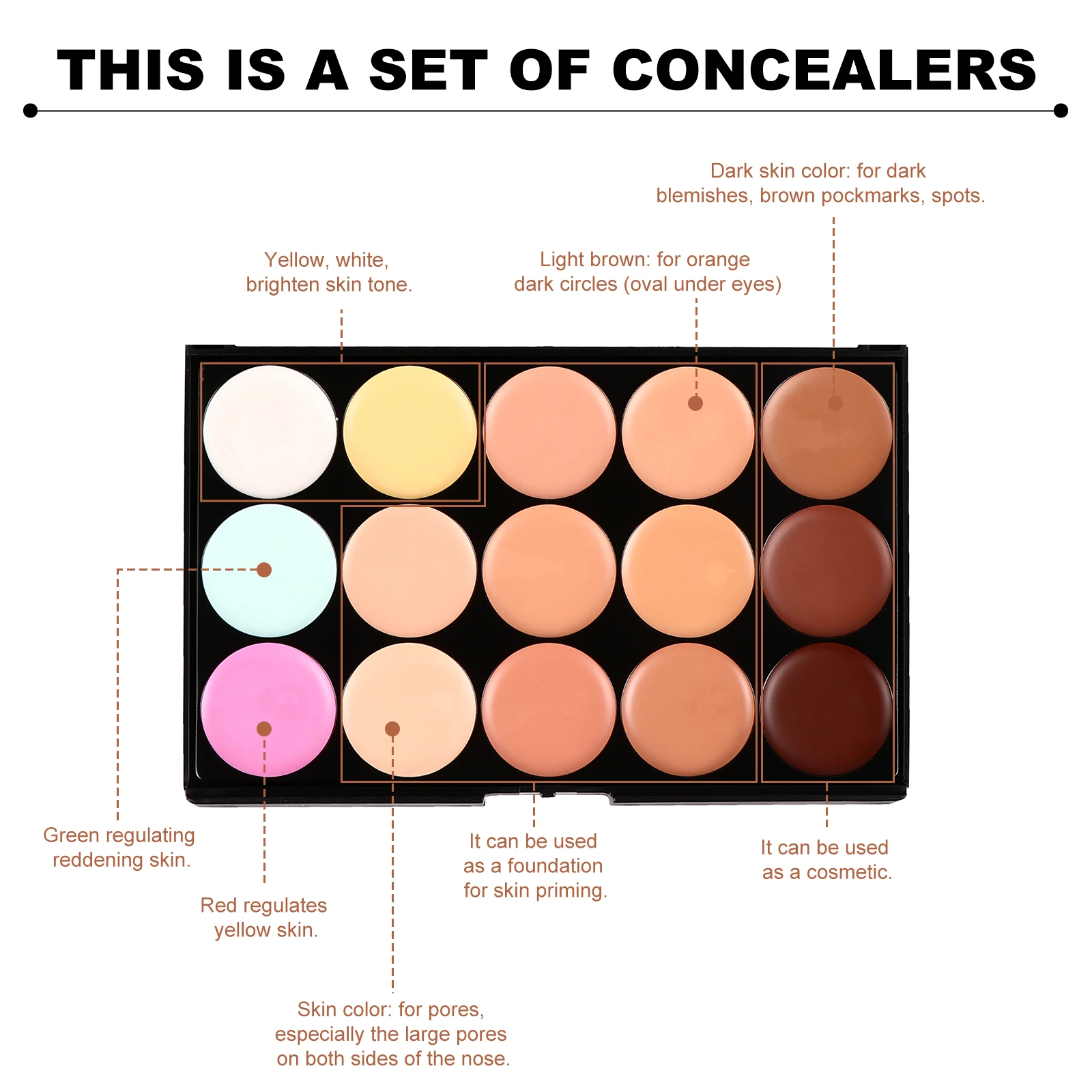 

2Pcs Concealer 15Colors Speckle Covering Concealers Waterproof Sweatproof Cover Blemishes Scars Professional Home Use Cosmetics