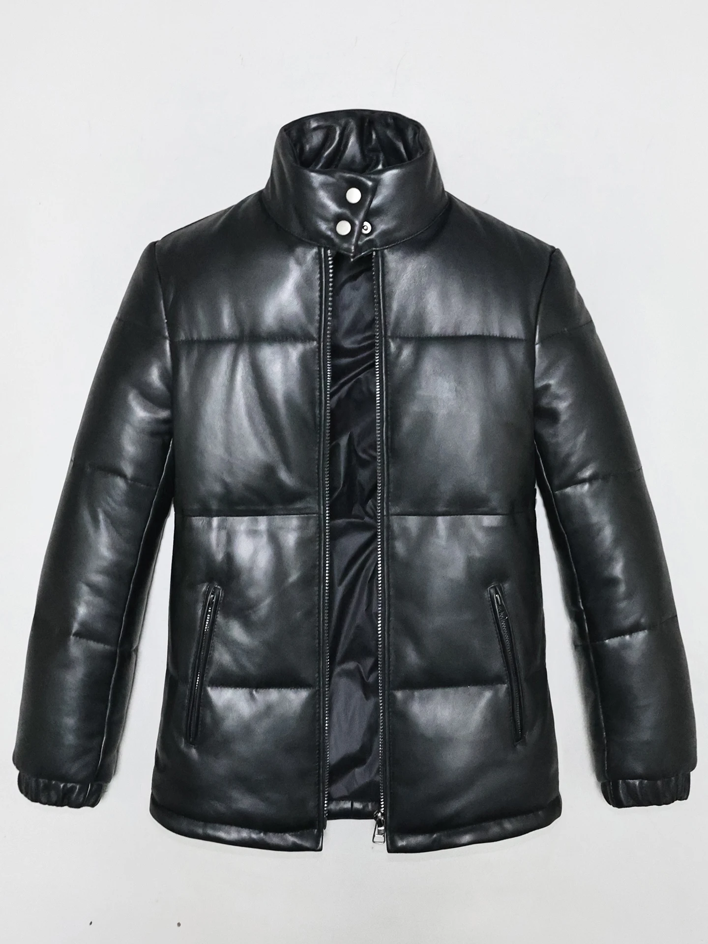 Damska kurtka zimowa typu slim fit, ocieplana kożuchem, ciepła odzież wierzchnia ze skóry owczej, kołnierz stójka, gruby skórzany płaszcz dla kobiet.