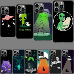 UFO Alien Cat universe Phone Case For Iphone 16 15+ Pro Max 17 Air Capa 14 Plus 16E 13 Pro 12 Mini 11 Cover