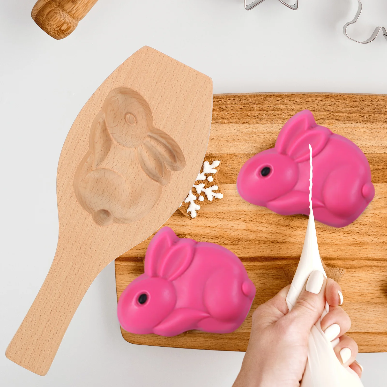

Rabbit Shaped Wooden Cookie Mold Natural Material Easy Clean Baking Supply for Homemade Pastry Wooden Biscuit Mold