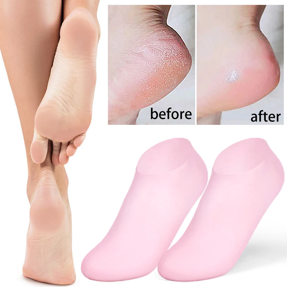 Meias hidratantes de silicone, meias gel para pés rachados secos, spa, pedicure, massagem, cuidados, 1 pares