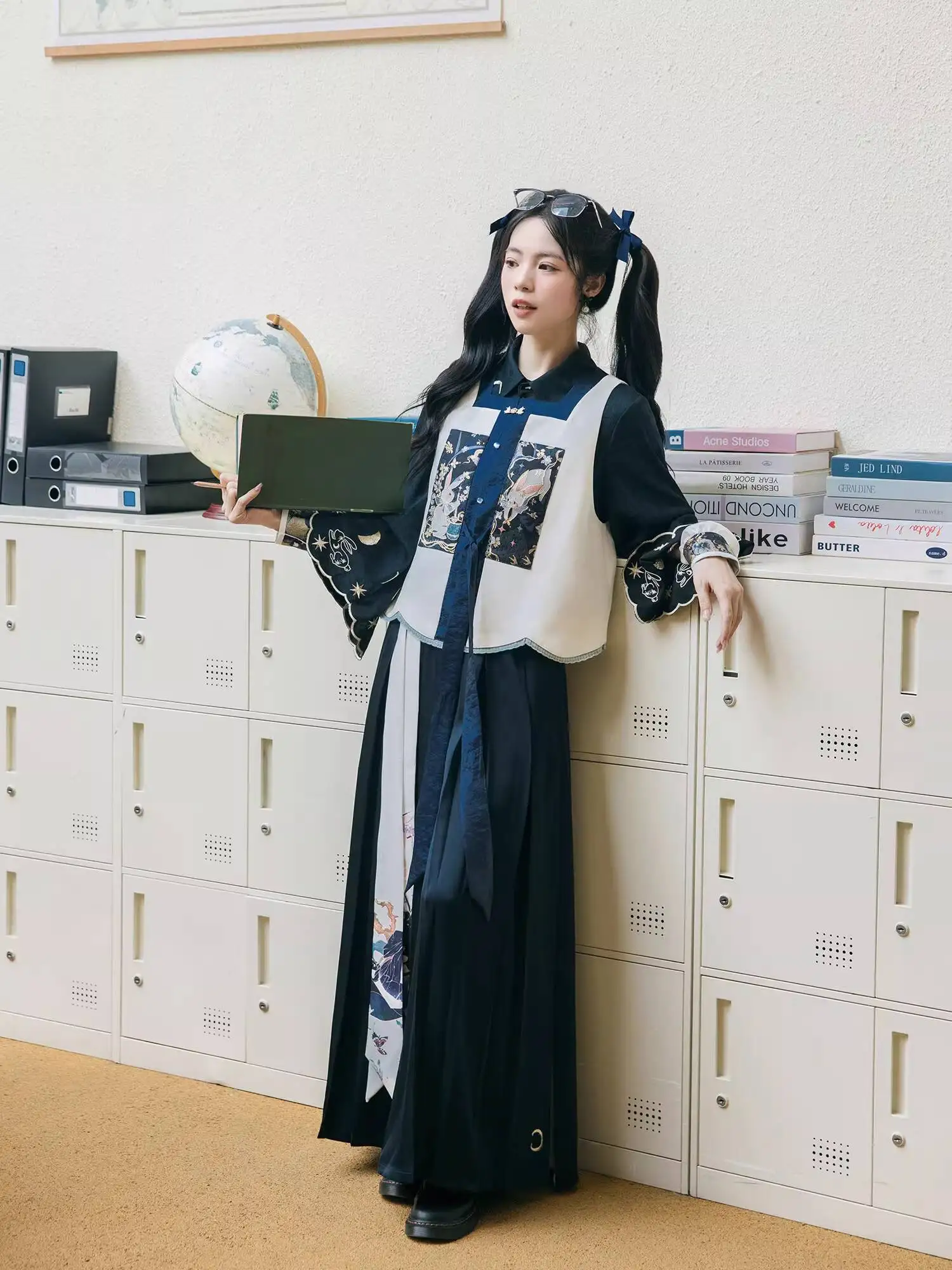 Nueva falda Han Elements con cara de caballo Hanfu para mujer, tejido bordado dorado, Damasco, mangas largas, chaleco diario, pantalones, Tops