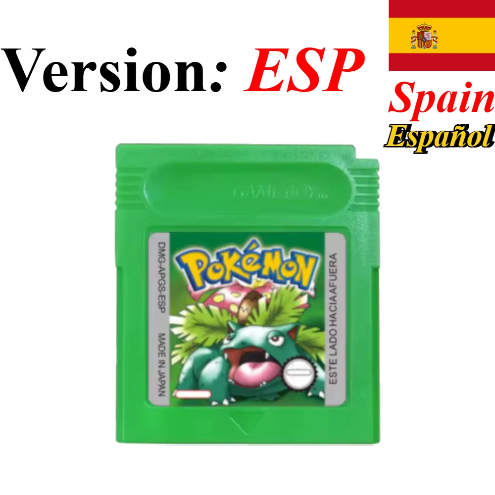 7 Pokémon 16-Bit GBC Spielmodule in Rot, Blau, Grün, Gold, Silber, Kristall, Französische/Spanische/Deutsche/Englische Version