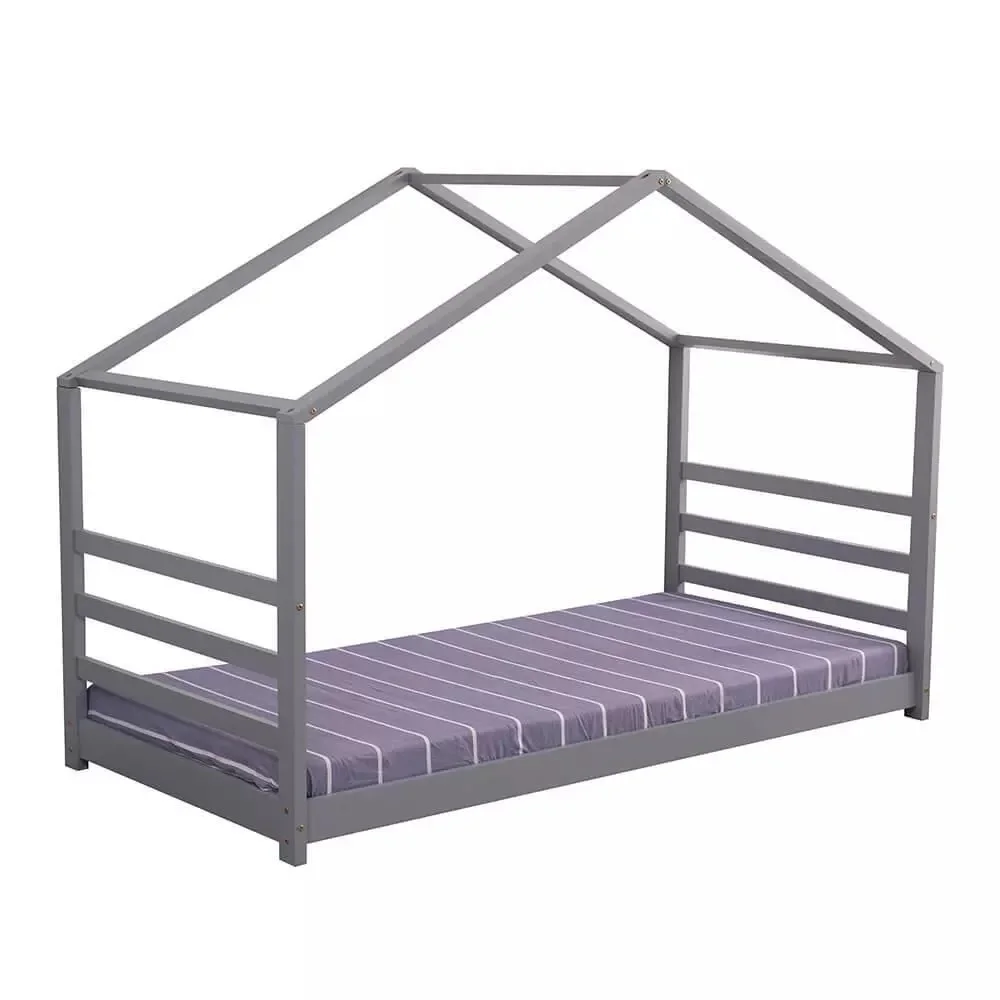 Modern 3ft Single Solid Wooden Grey Frame Kids Home Bed In Child Treehouse Toddler Bed Design Style