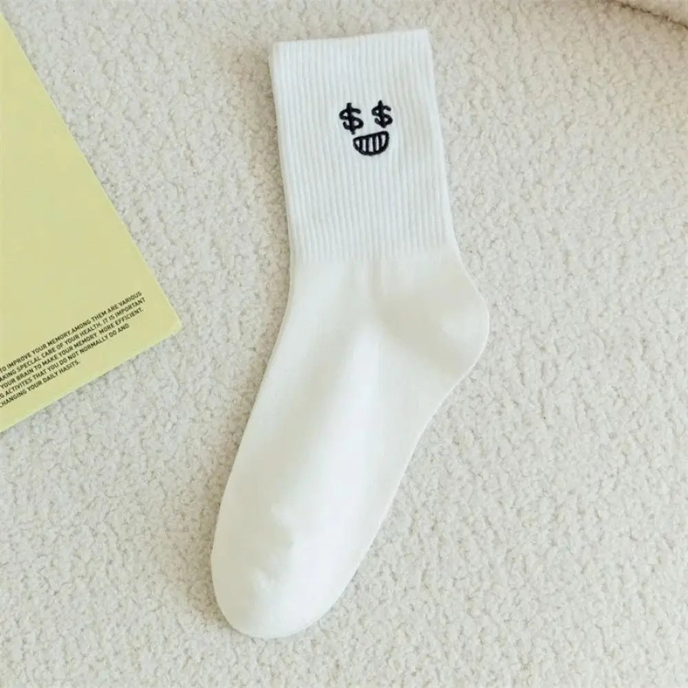 Embroidery Facial Socks Cartoon Skin Friendly Smiling Face Printed Socks Anti-slip Soft and Comfortable Mid-calf Socks