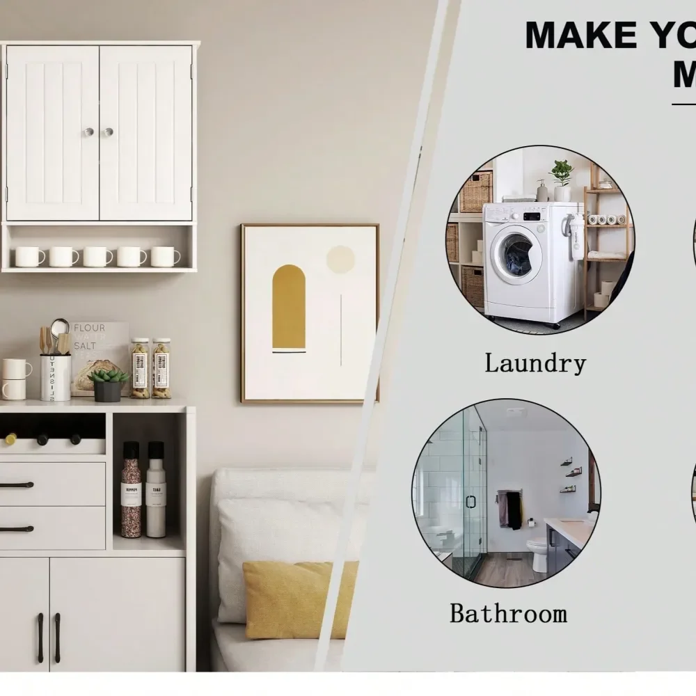 

Floor Storage Cabinet, Bathroom Storage Unit With 2 Adjustable Shelves, Bathroom Cabinet Freestanding,Open Compartment, WallMou