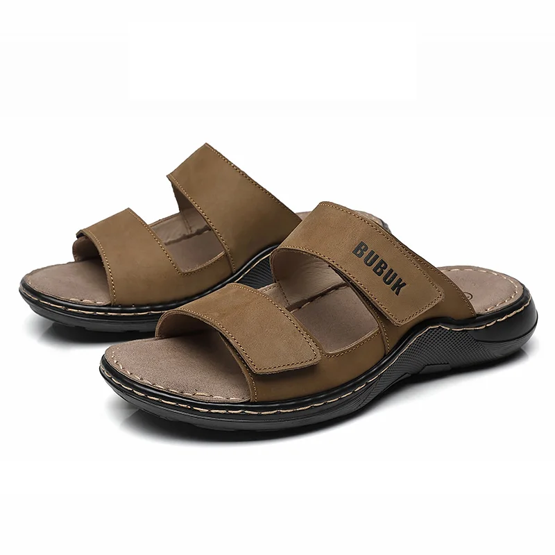 Eerste laag koeienhuid nieuwe heren casual pantoffels antislip zomerstrandsandalen geschikt voor outdoor vrijetijdssportstrand