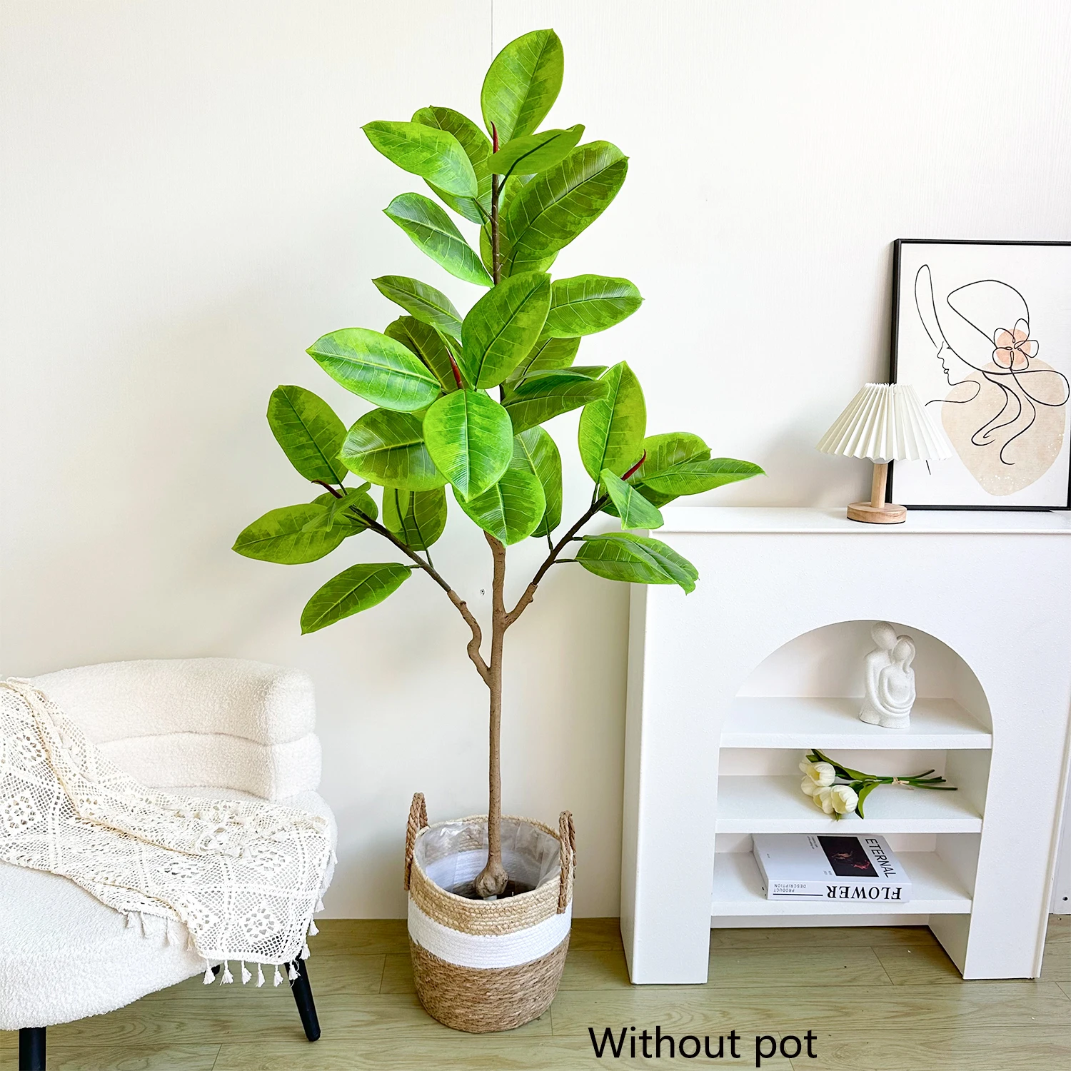 

145cm Artificial Green Rubber Ficus Plant Branches Fake plant Plastic Leaf Realistic Ornamental indoor Faux Plant For Home Decor