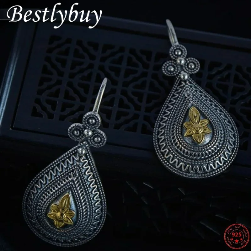 

S925 Sterling Silver Earrings for Women 2022 Christmas New Fashion Retro Totem Waterdrop Shaped Ear-Drop Argentum Jewelry