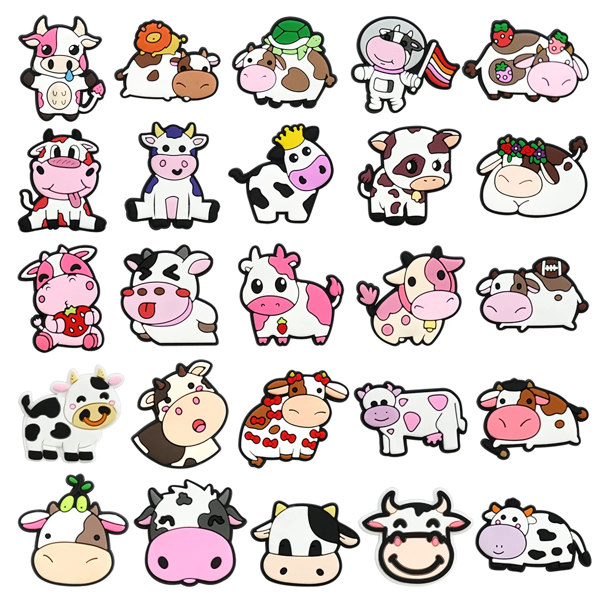 12/25Pcs Cute Dairy Cow PVC Shoe Charms Hole Shoe Decor Ornaments Farm Animal Themed DIY Decor Accessories Lovely Shoe Ornament