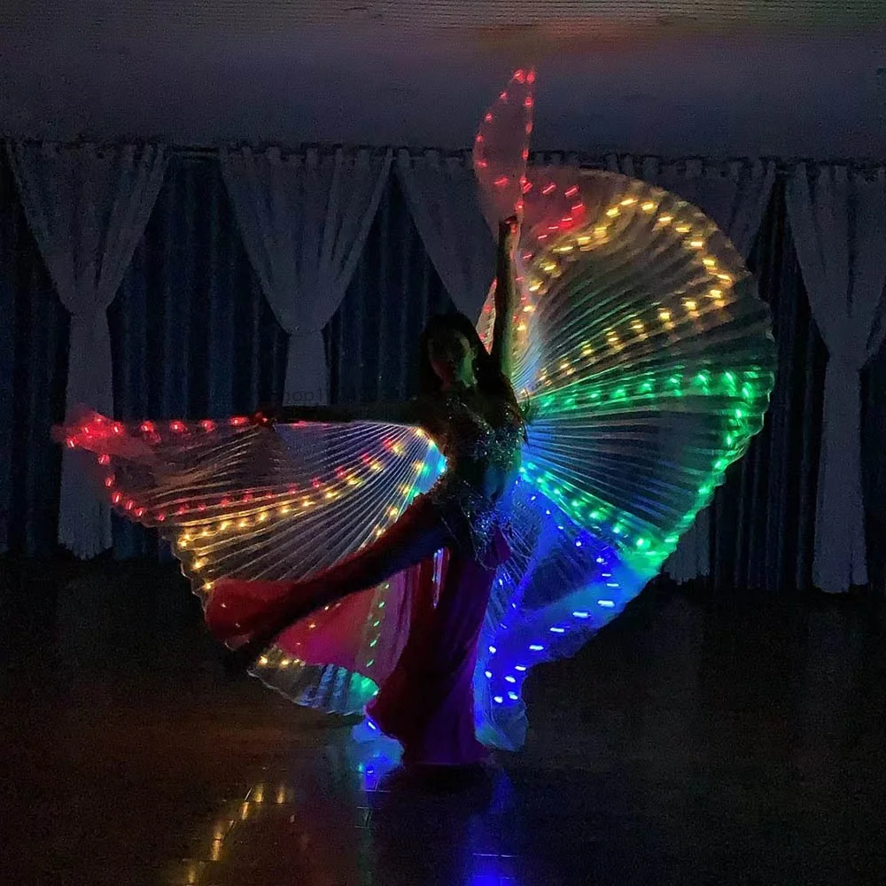 LED 날개 벨리댄스 이시스 날개 LED 이시스 날개 벨리댄싱 성인 나비 날개 스틱 포함 파티 웨딩 할로윈