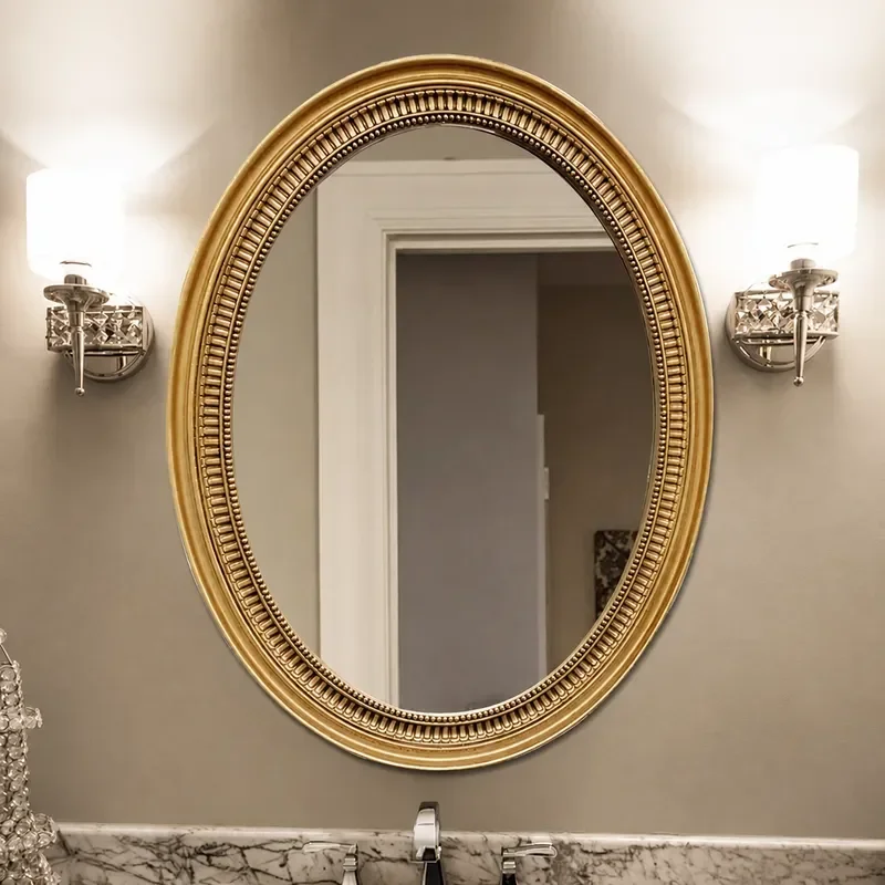 French Oval Wall Mounted Bathroom Mirror Smart LED Makeup Mirror for Home Bedroom Dressing Area Modern Decorative Vanity