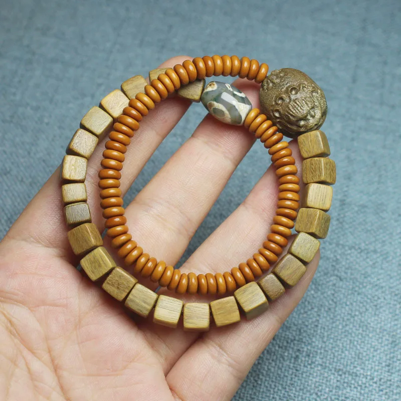 Green Sandalwood Square Beads 0.6cm Olive Spacers Double Circle Bracelet Sandalwood Prayer Beads Meditation Gifts
