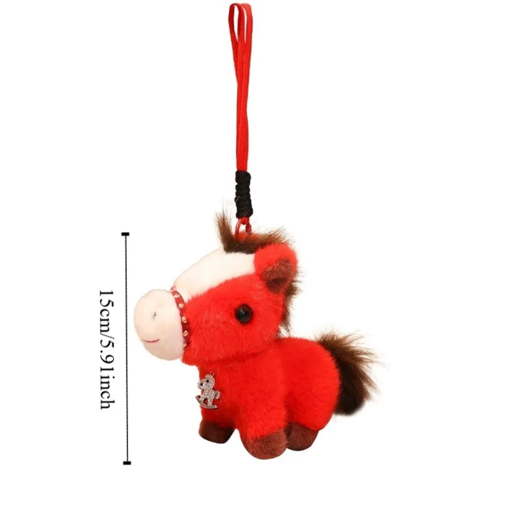 Desenhos animados de pelúcia cavalo boneca pingente macio macio pelúcia cavalo chaveiro pp algodão estilo chinês pônei chaveiro brinquedo decoração festiva