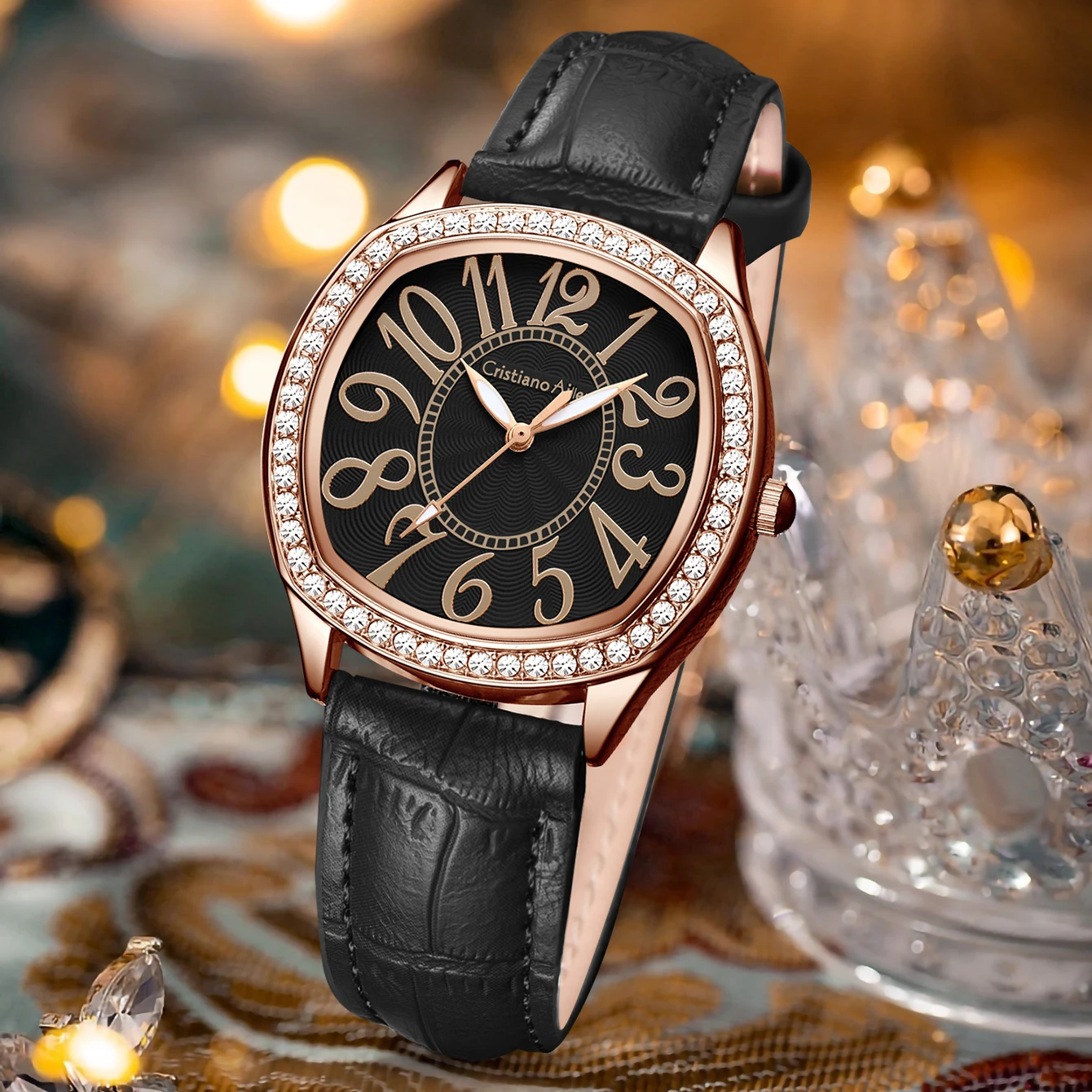 Women's Leather Watch,Luxury Rhinestone Lady Quartz Watches,Fashion Dress Analog Wrist Watch For Woman,Holiday Gifts for Women