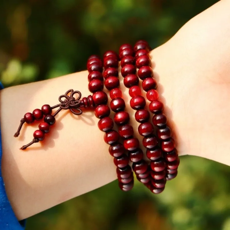 108 Beads 6mm and 8mm Multilayer Stacked Imitation Sandalwood Buddhist Buddha Wood Prayer Bead Unisex Bracelet Couple Bracelet