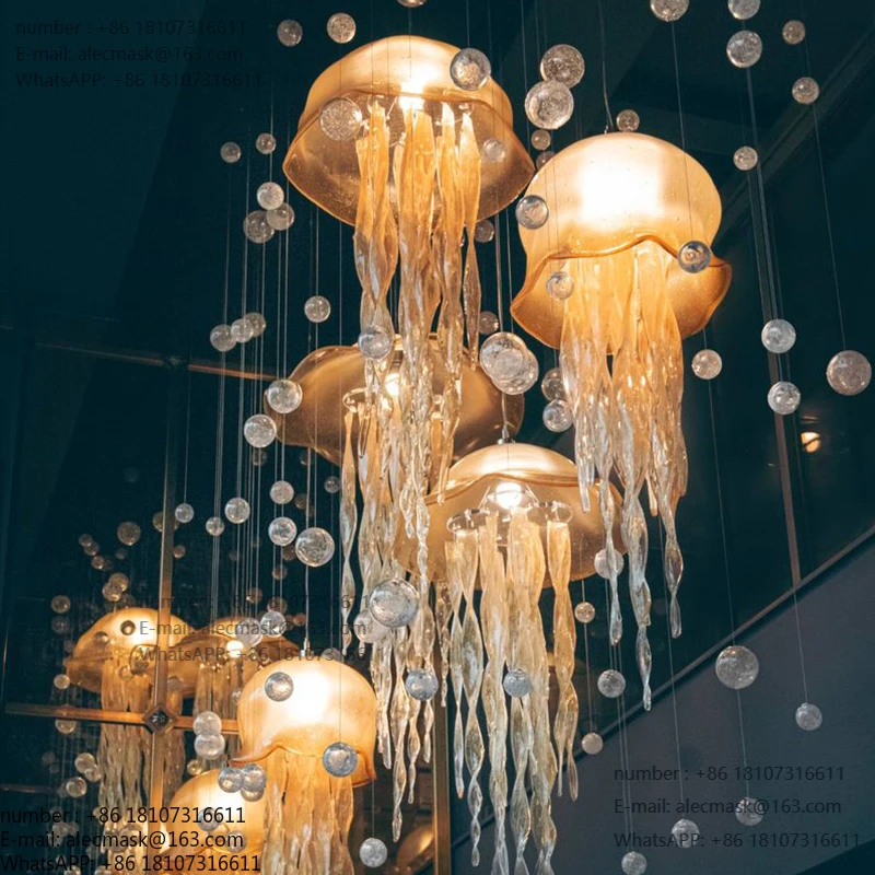 

Light Luxury Glass Anchor Hall Aquarium Chandelier Children's Paradise Jellyfish Crystal Pendant Lights for Restaurant & Hotel