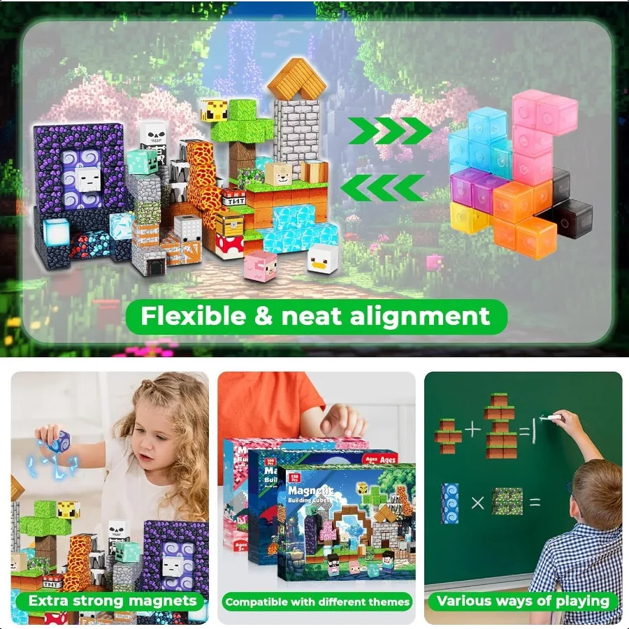Magnetic Blocks 150PCS Magnetic Building Blocks Cubes Adventurer Magnet Toys for Age 3+ Toy Building Set for Magnets Stacking C