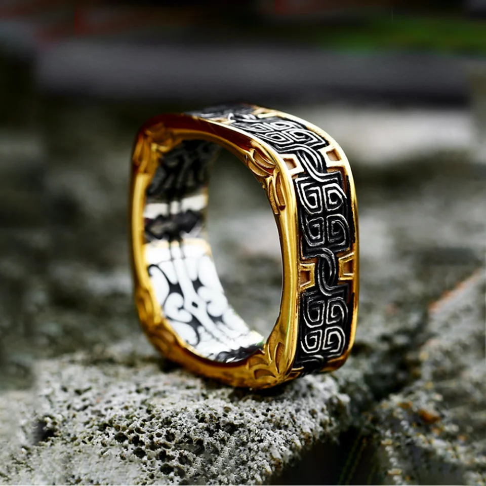 Simple Vintage Viking Runes Rings For Men Women Stainless Steel Punk Biker Floral Pattern Ring Fashion Jewelry Gift Dropshipping