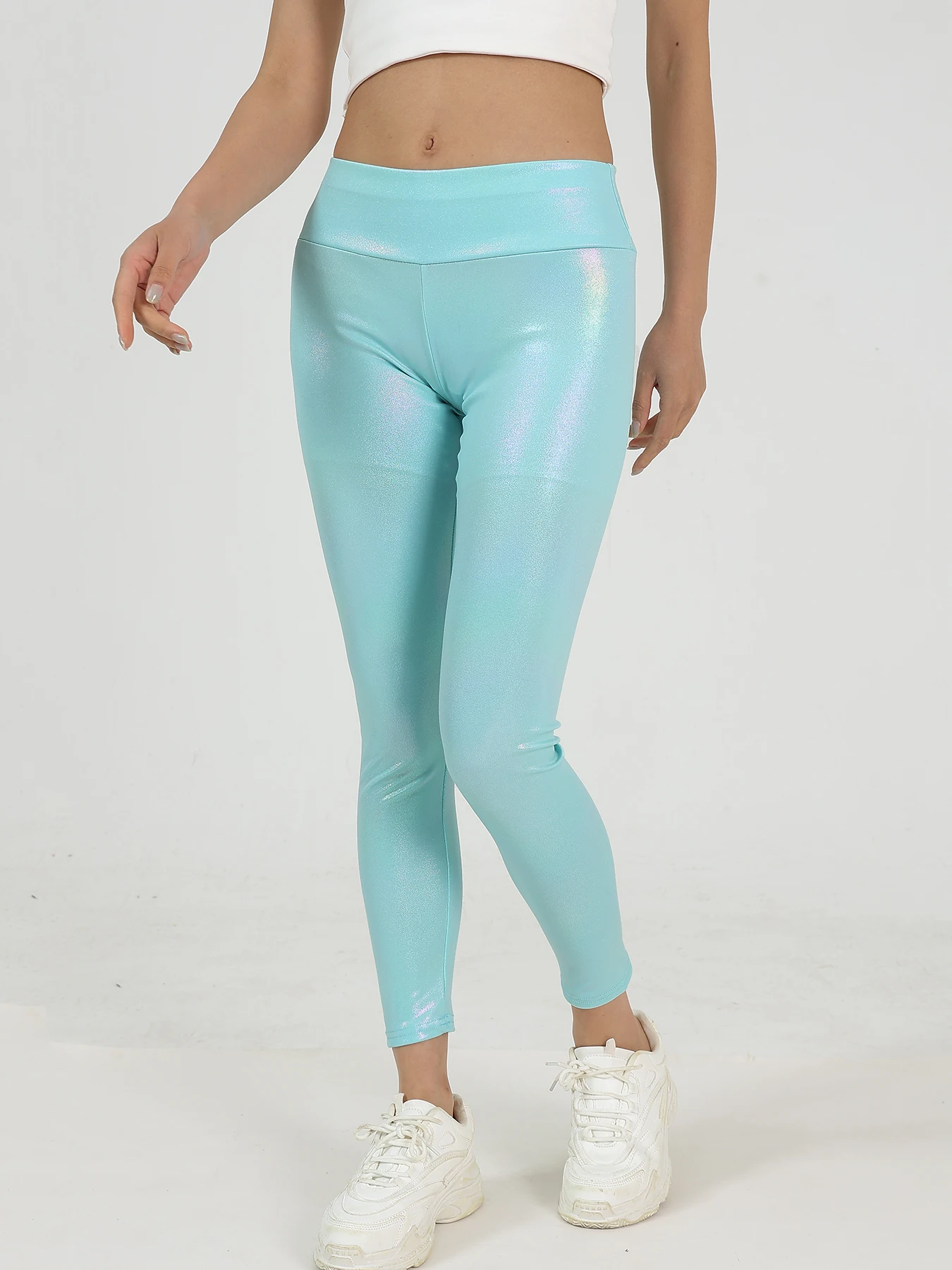 Peach hip pearl leather pants shiny sports  tight fitting and hip lifting fitness Leggings  quick drying yoga pants