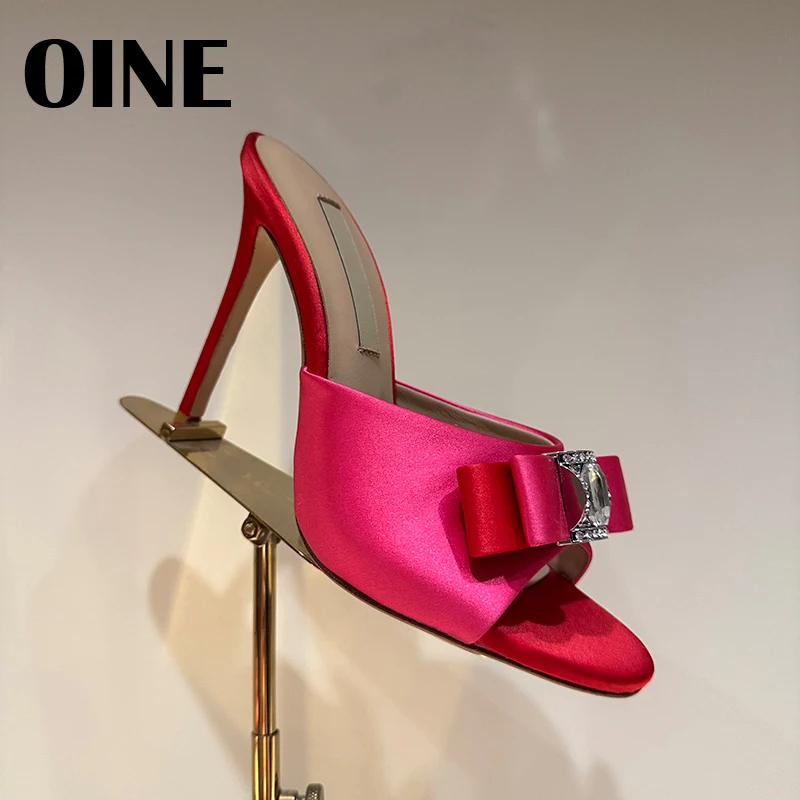 OINE Best Quality Heels Women Slipper Diamond Designer Shoes Butterfly-Knot High Heeled Slippers For Wedding Banquet Party