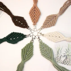 Handmade Woven Large Leaf keychain Macrame Kit With Tutorial For Beginners Hand DIY Leaf Tassel Key Chain Lanyard Pendant Craft