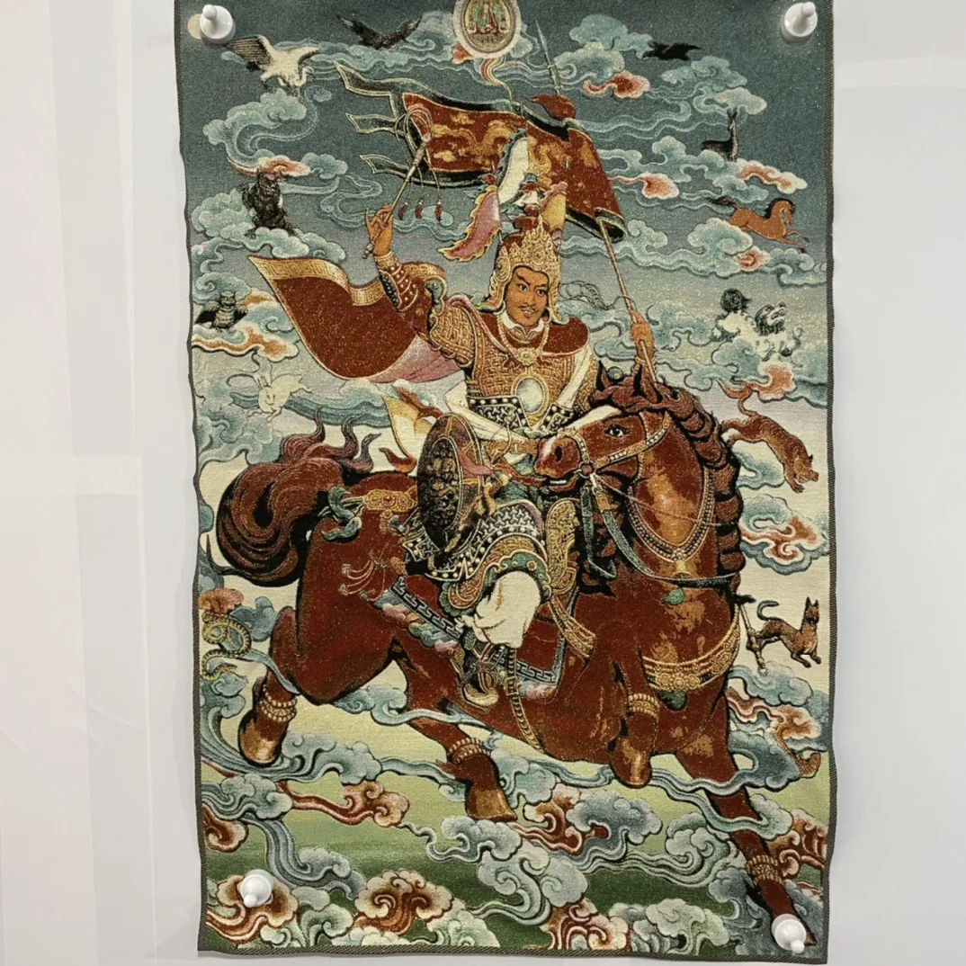 

Old Thangka Embroidery Tibetan Buddhism silk Embroidery King Gesar Tibetan Hero Thangka hanging screen Worship Hall Town house