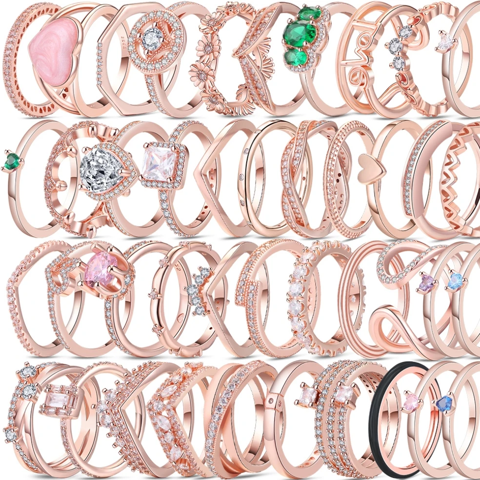 New 925 Sterling Silver Crown Rings For Women Original Infinity Love Heart Engagement Wedding Rose Gold Crystals Luxury Jewelry