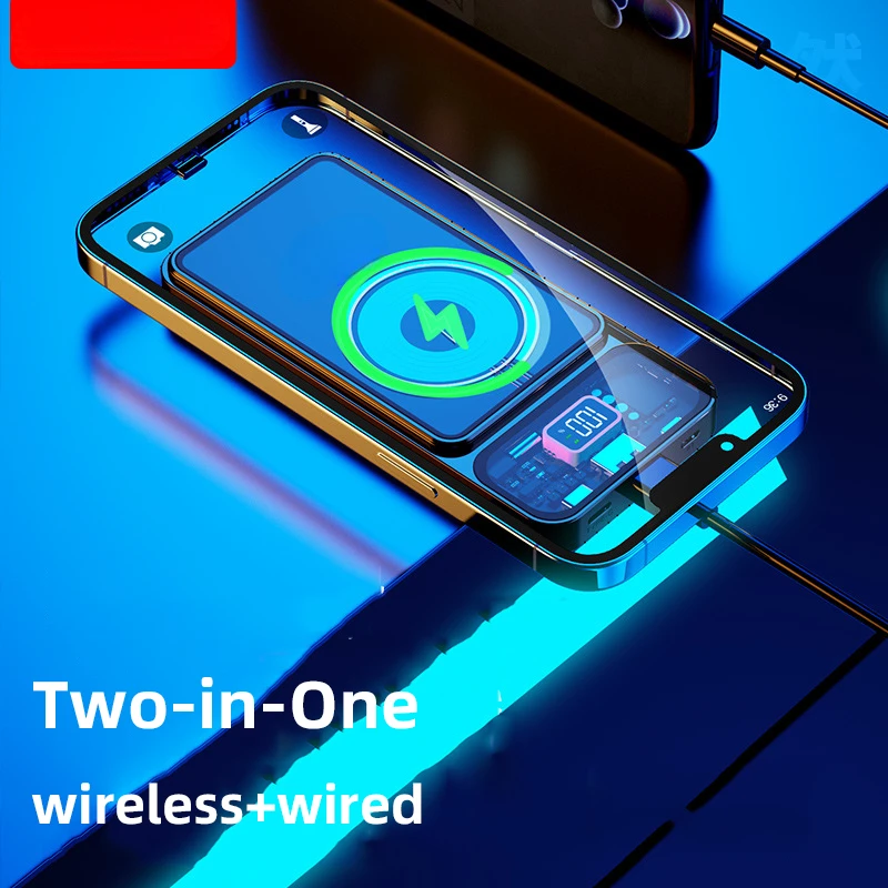 For IPhone Samsung Magnetic Wireless 10000mAh Power Bank Portable Transparent USB C Powerbank 22.5W Charger External Battery