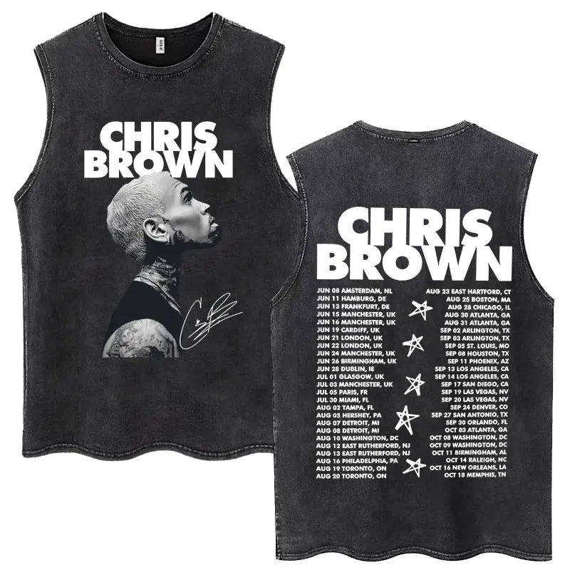 مغني الراب كريس براون بريزي السلطانية XX جولة محب مزدوجة الوجهين 2025 غسلها تانك القمم المشجعين هدية الصيف دافئ الهيب هوب الرجعية سترة للجنسين #2