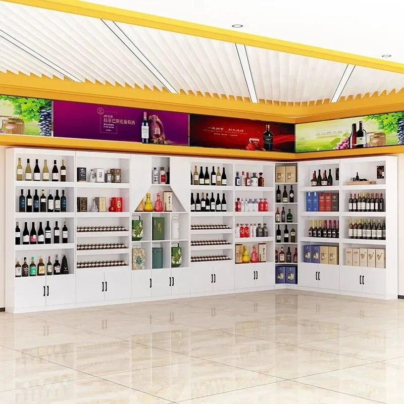 custom.High-End Customizable Baijiu Red Wine Tea Display Shelves Special Counter Design Wine Showcase Convenience Stores