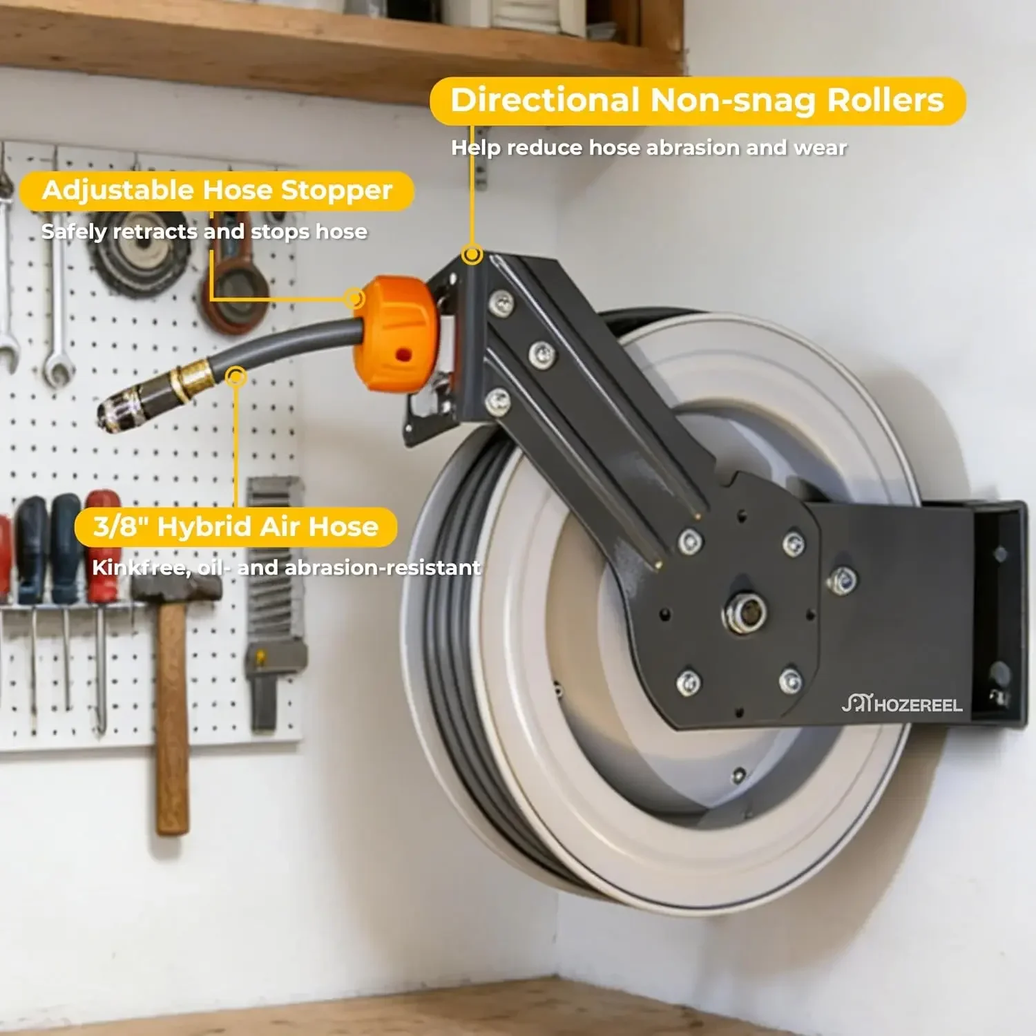 Steel Retractable Air Hose Reel,3/8