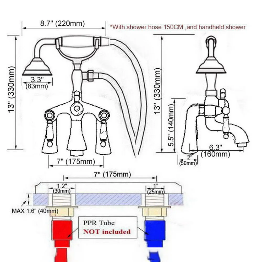Oil Rubbed Bronze Deck Mounted Dual Handles Bathtub Faucets with Hand Shower Telephone Type Bath Shower Faucet Ntf514