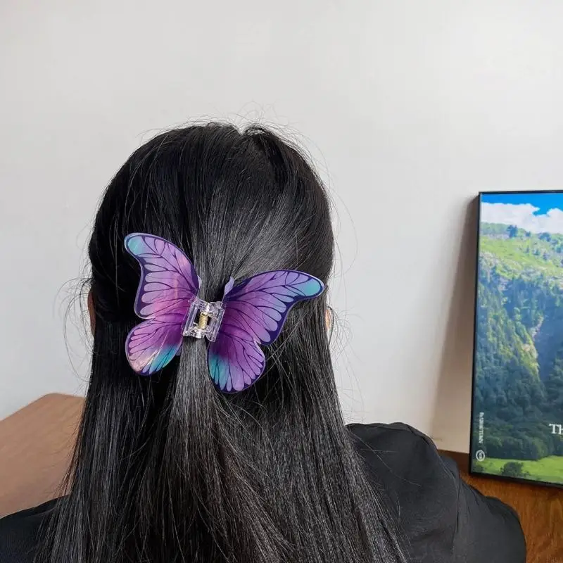 

P88A Butterfly Shaped Hair Clip Elegant Hair Claw Colorful Barrette Stylish Ornament Fashionable Hair Accessory for Women