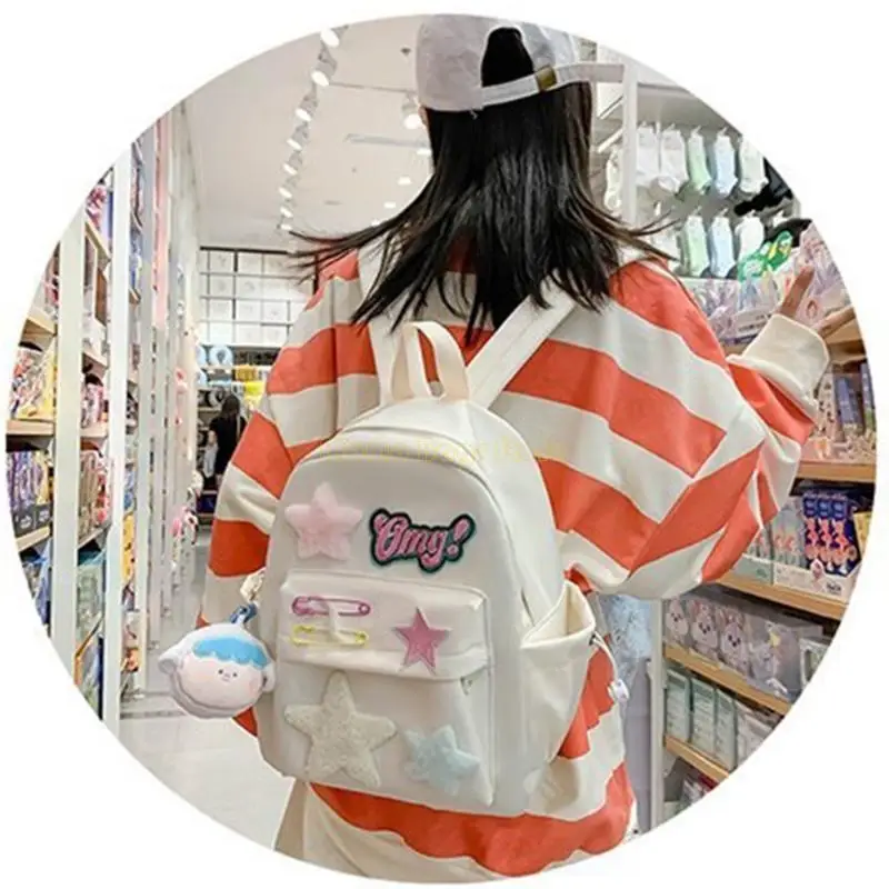 X90D Large Capacity Nylon Backpack with Star Decor School Bag Book Bags for Students