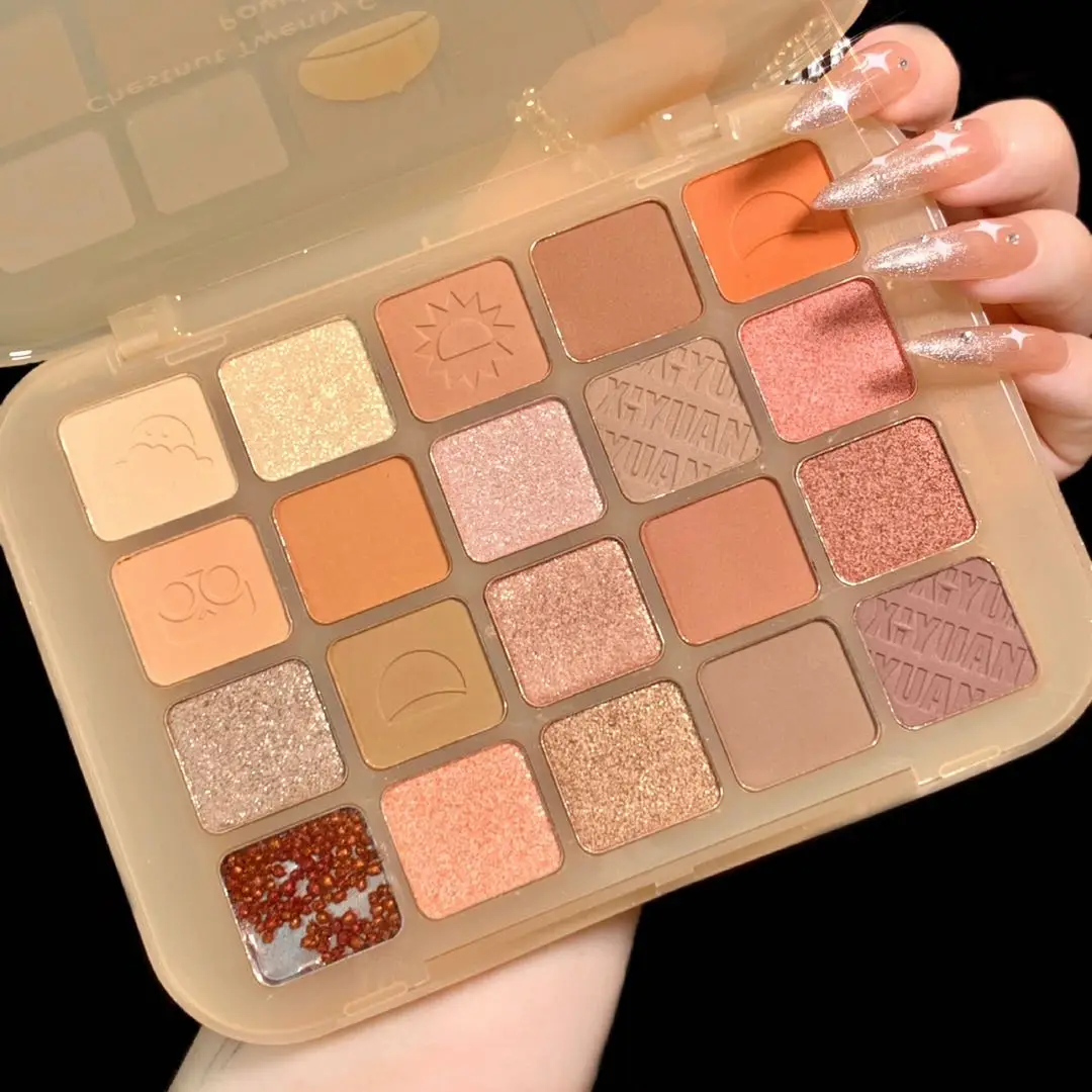 20 Shades Chestnut Nude Eyeshadow Palette Multi Texture Matte Glitter Shimmer Warm Earth Tone Portable Eye Shadow Plate Daily Pa