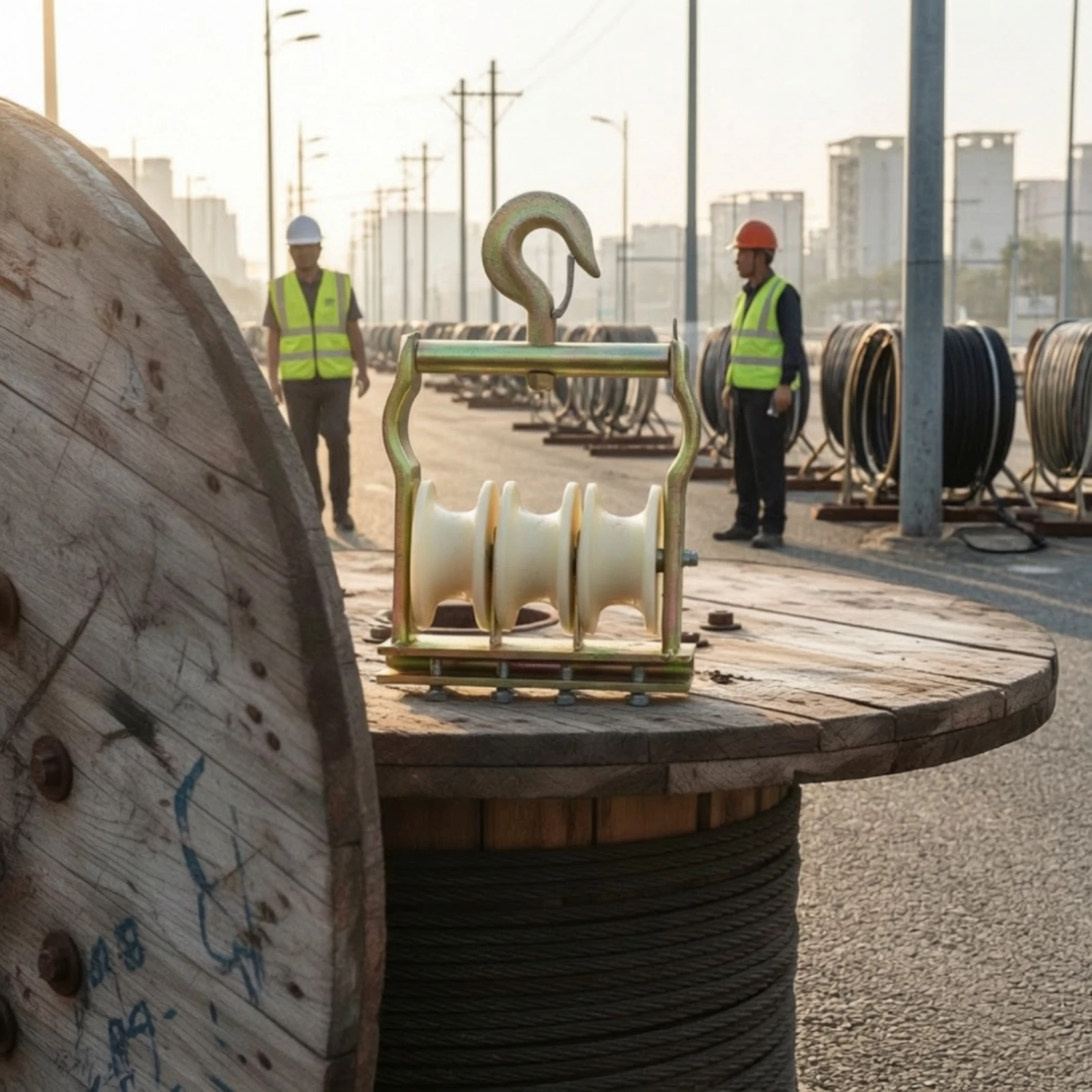 Cable Pulley Block Corrosion-Resistant Block with Nylon Wheels Cable Pulley Wheel Anti-Rust Hardware Smooth for Utility Workers