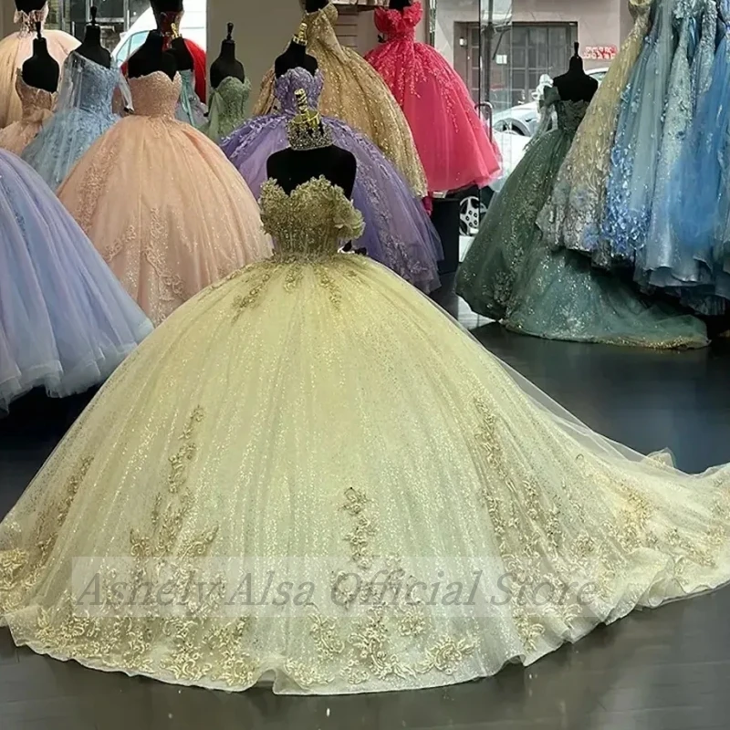 Vestido de quinceañera con apliques de encaje, corsé con hombros descubiertos, espalda de tul, personalizado, dulce, 15, 16, Princesa, fiesta de cumpleaños, 2024