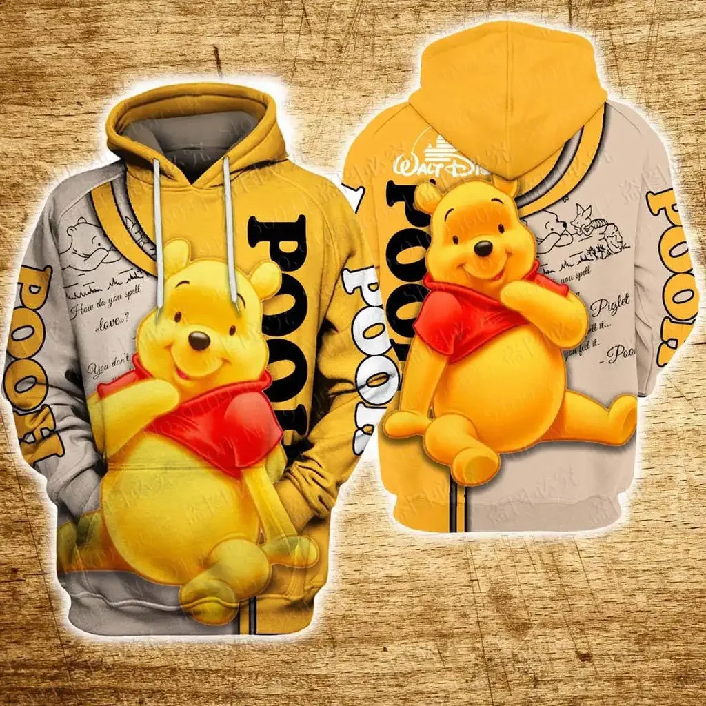 Disney Winnie the Pooh Men Women 3D Print High Quality Fleece Zipper Hoodies Parent-child Clothing Pullover Tops