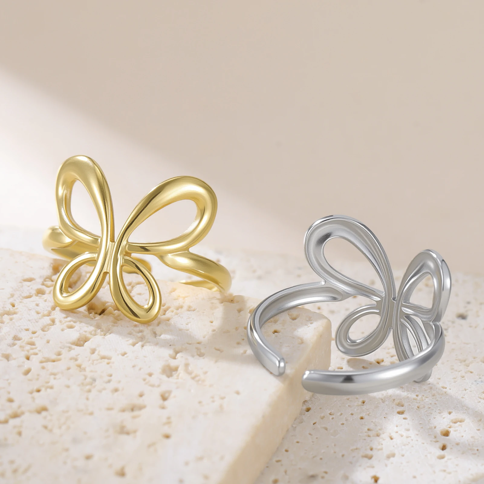 Fashion Lucky Stainless Steel Five-Leaved Flower Rings for Women 18K Gold /Silver Color Waterproof Ring Jewelry Accessories