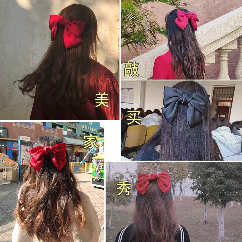 Big Red Bow Elastic Hair Bands Sweet Lovely Clip Temperament Girl Bow Hairpin Headband Hair Accessories Japanese Headdress