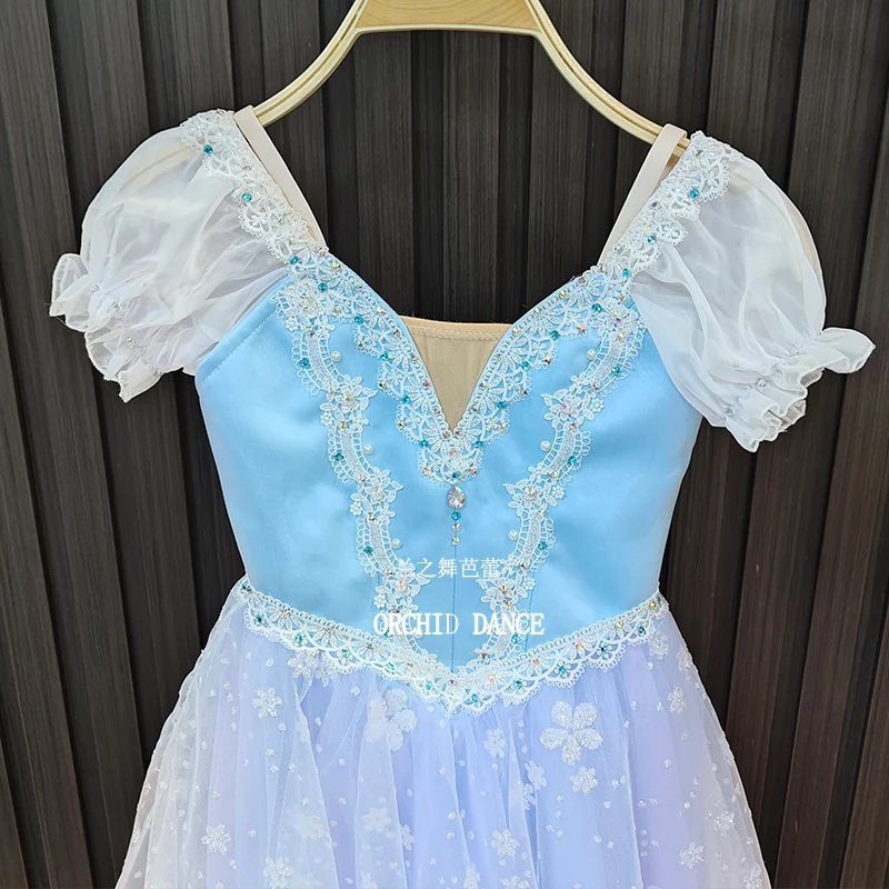 BT2507032 High Quality Custom Size Kids Girls  Ballet Dance Performance Wear Gilsay Blue Long Romantic Tutu Dress
