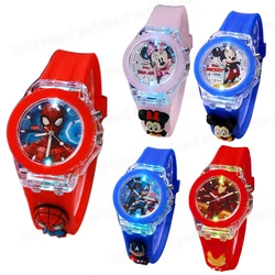 Disney Mickey Mouse Girls Watches Silicone Strap Colorful Light Spiderman Student Quartz Watch Infanti Birthday Gift