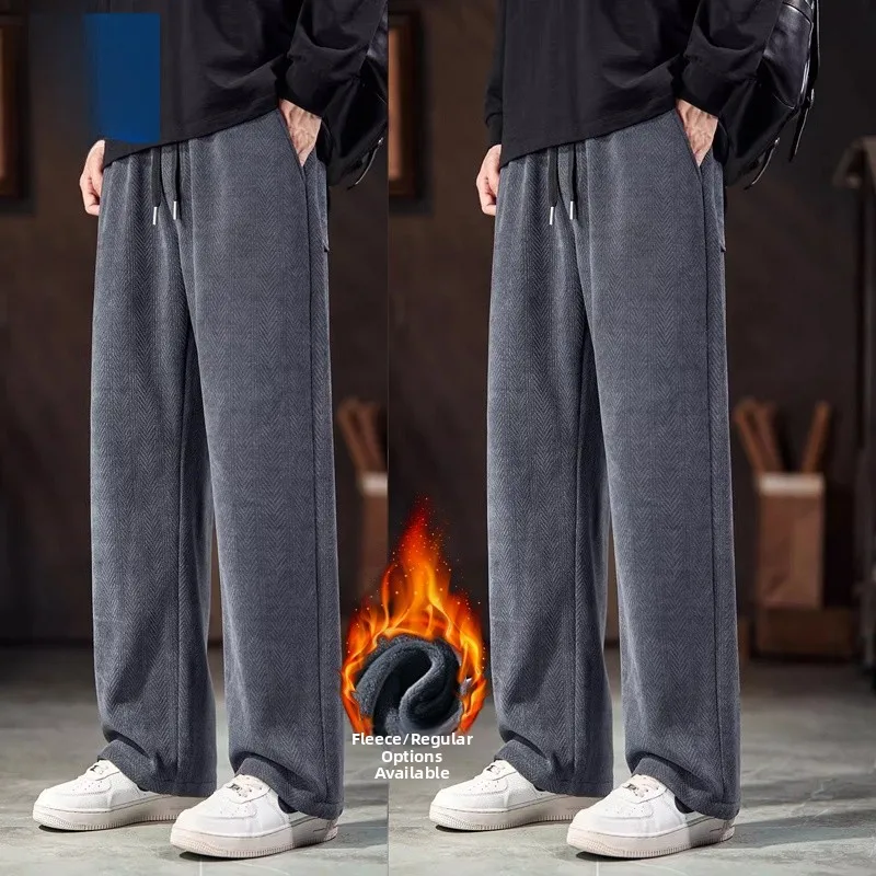

Thiened Fce Men's Casual Pants Autumn Winter New Sle Straight Loose Long Sports Corduroy Sweatpants