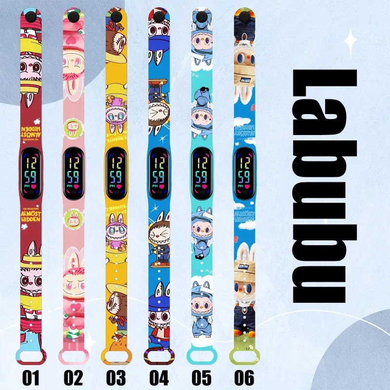 Suitable for Millet's New Cartoon Pop Mart Labubu Electronic Watch Ins Kawaii Print Sports Bracelet Strap Wristband Holiday Gift